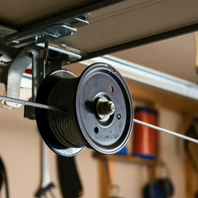 Frayed garage door cable requiring garage door repair services in Odessa TX